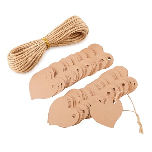100 pcs Gift Tags Love Tags Kraft Paper Hanging Ornament Gift Tags Parcel Tags Luggage Label String Pendant Decal Brown