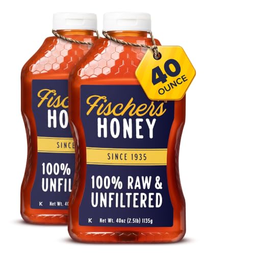 Fischer’s 100% Pure, Raw & Unfiltered Honey – All-Natural Sweetener – Rich Flavor Profile, Packed with Nutrients, 40 oz (Pack of 2)