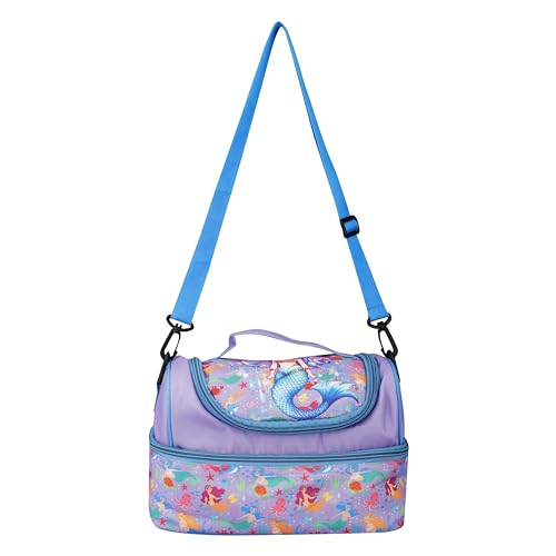 Image of Ji and Ja Multi Compartment Dual Slot Lunch Bag Double Insulated Tiffin Lunch Bag with Multi Zipper Pockets for School (Mermaid Purple)