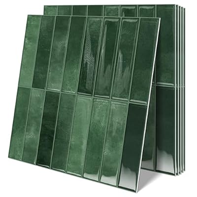 10 Sheets Upgraded Thicker Design Subway Tile Peel and Stick Backsplash,12”×12”Self Adhesive Wall Tiles Stick on Back Splash for Kitchen,Bathroom,Camper(Forest Green)