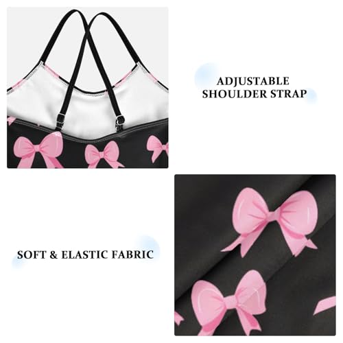 Pink Bow Black Background Girls Swimsuits Quick Dry Crossback One Piece Beach Swimwear Bathing Suit4