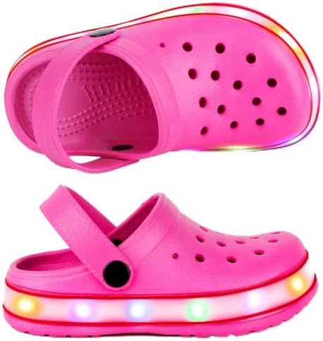 Gartenschuhe Kinder Clogs für Mädchen rutschfeste Gartenclogs Hausschuhe Pantoffeln Sandalen Latschen und Schlappen mit LED-Licht