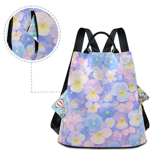 KLL Light Blue and Pink Pansies Flowers Fashion college backpacks lightweight lightweight backpack for women for Travel, Work, Everyday with Pom-pom keychain4