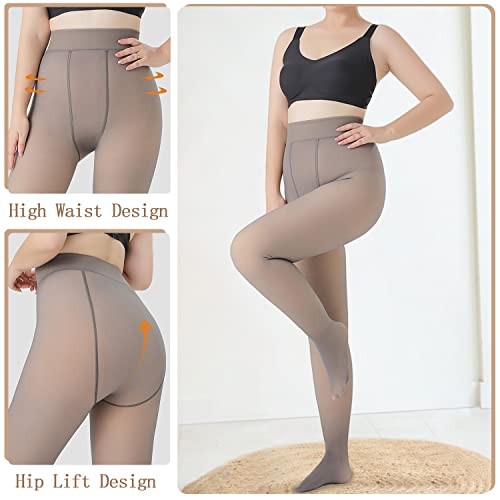 Image of NTSWZYS Fake Translucent Warm Fleece Pantyhose Women Fleece Lined Pantyhose Thermal Winter Tights