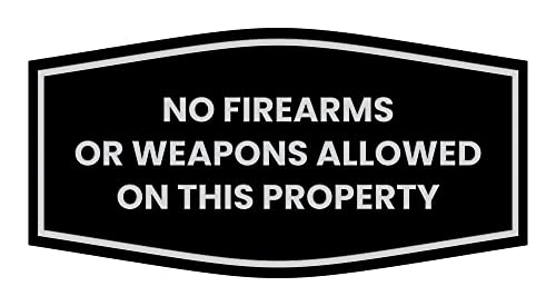 Fancy No Firearms or Weapons Allowed on this Property Sign (Black/Silver) - Medium