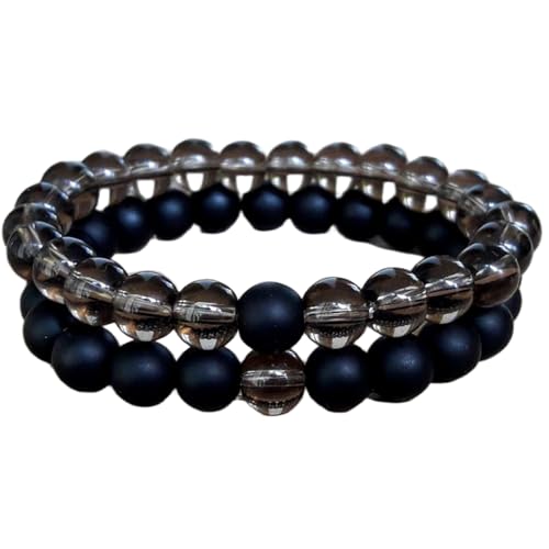 Bracelets couples à distance en obsidienne et quartz fumé pour l'amour
