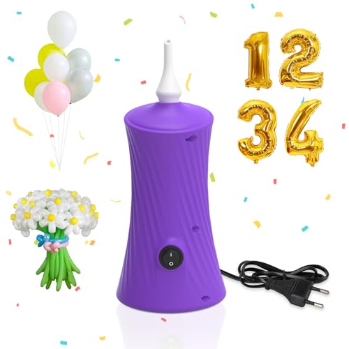 PlusFive Ballonpumpe Elektrisch 30W, Ballpumpe für Lange Ballons & Folienballons – Leise & Schlankem Design Mini Luftpumpe,CEE 7/16 Luftpumpe Elektrisch für Party, Hochzeit, Geburtstag (Violett)