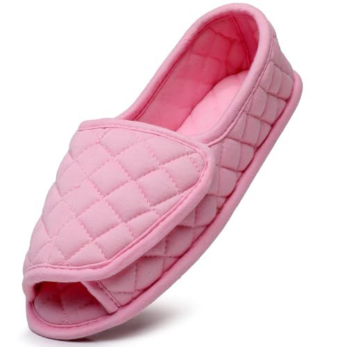 Git up Zapatillas de casa de Espuma Viscoelástica para Mujer, Pantuflas Mujer con Ajustables Gancho y Bucle, Zapatos de Interior con Suela Antideslizante, Rosado 08