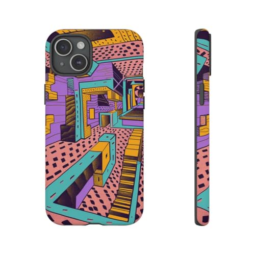 Coque iPhone 15 Plus géométrique rose rigide et mate