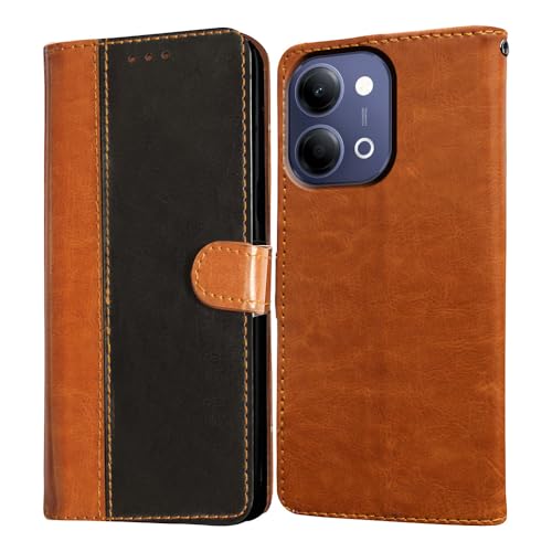 Image of Flip Cover Back Case Compatible with Vivo Y05 5G / Y11 5G / Y21 5G | Premium Leather Finish | Inbuilt Pockets & Stand | Flip Cover Back Case for Vivo Y05 5G / Y11 5G / Y21 5G (CamelBlack)
