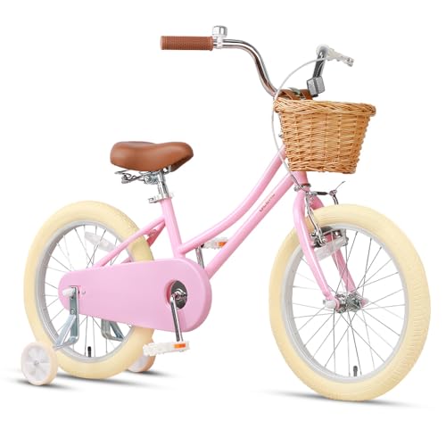 Glerc 18 Zoll Kinder Mädchen Fahrrad für 5 6 7 8 Jahre alt kleine Mädchen Retro Vintage-Stil Fahrräder mit Kickstand und Glocke, Farbe Rosa