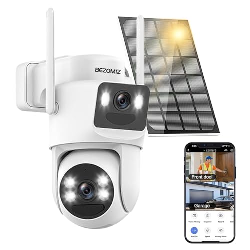 4K Caméra Surveillance WiFi Extérieure à Double Objectif,355°PTZ Caméra 2-In-1,Détection Humaine avec Panneau Solaire,Suivi Automatique,Vision Nocturne Couleur,Étanche,Audio Bidirectionnel,8MP