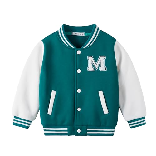 Image of Volunboy Kids Baseball Jacket Varsity Letterman Coat Fall Winter Fleece Bomber Vintage Outerwear