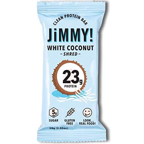 JIMMY! White Coconut Shred High Protein Bars - Low Sugar Energy Bars with Shredded Coconut | White Coconut Shred Flavor w/ 23g of Protein | Healthy Meal Replacement bars | Grain & Gluten Free Protein Bars, 12 Count