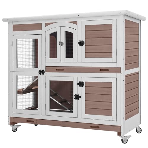 Aivituvin Rabbit Hutch Indoor Bunny Cage with Wheels Outdoor Rabbit Cage Two Story Guinea Pig Cage with No Leak Tray 47 inch