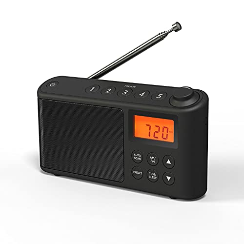 Portable AM FM Radio with LCD Display, Rechargeable USB Battery Operated Radio, Digital AM FM Radio Plug in Wall, Kitchen Radio, Small Portable Radios with Best Reception AM FM Battery Operated