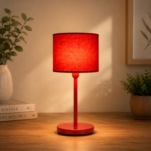 Image of THE GRANDEUR Table Lamp with Fabric Shade, 55 cm, Red, Metal Base