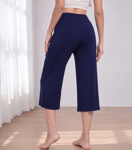 Image of WiWi Bamboo Viscose womens capri pants Wide Leg Pajama Super Soft Lounge knit Sleep shorts Cooling Pj Bottoms S-XXL