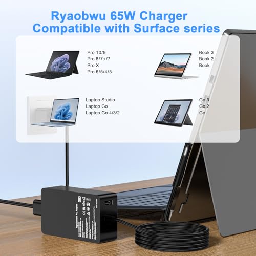 Ryaobwu 65W Laptop Charger Compatible with Microsoft Surface Pro 11 10 9 8 3 7 7+ 6 5 4 X,Compatible with Surface Windows Laptop 7 6 5 4 3 2 1,Book 3 2 1 65W 44W 36W Power Supply Cord by Ryaobwu - Used condition - Image 2
