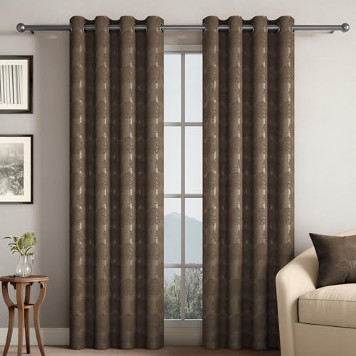 Image of Wakefit Jacquard Room Darkening Curtain | Light Blocking Upto 70% | (5 x 3.9 ft) | Door Curtain | Set of 2 | Reduces Noise | Machine Washable | Smash |Tree Light Brown