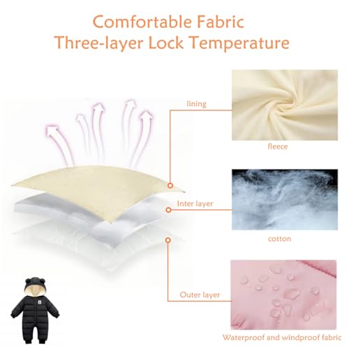 Unisex Baby Snowsuit Infant Cute Bear Hooded Winter Warm Flannel Lining Romper4
