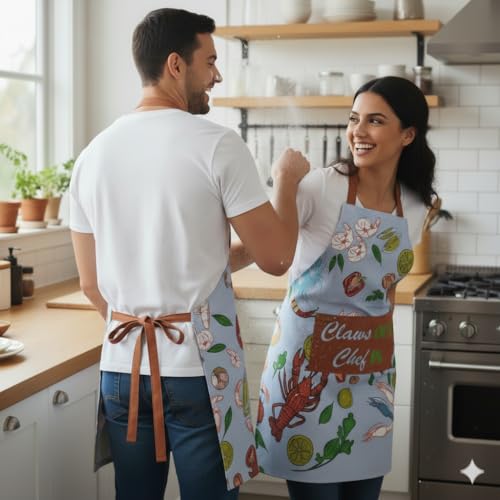 Image of 100% Cotton Unisex Apron - Adjustable Neck Straps, Vibrant Print, Reinforced Stitching, Multipurpose& Deep Pocket - for Cooking, Catering, Gardening, Painting-Printed Aprons