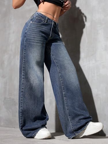 Image of Glossia Denim Baggy Jeans for Woman | Wide Leg Jeans for Women | High Waist Jean's for Woman | Loose Fit Plus Size Denim Ladies Jean's for Women(WJ-2405-$)
