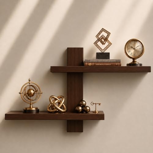 Image of Wooden Floating Wall Shelf for Living Room Bedroom, Office & Home Decor MDF Engineered Wood Storage Shelf (Brown)