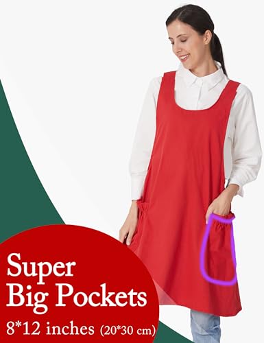 Image of Cozy Adjustable Cross Back Aprons for Women with Pockets Cotton Linen Cooking Kitchen Baking