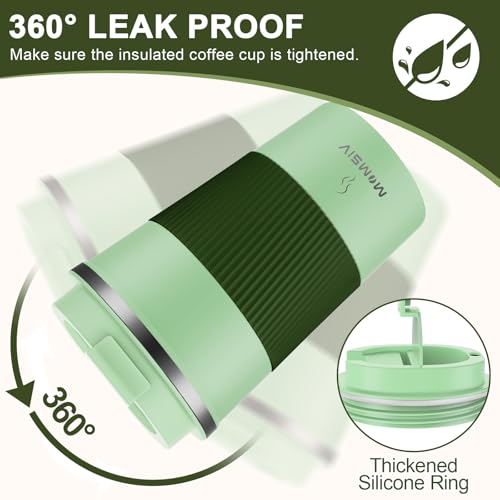 Image of MOMSIV 12oz Travel Mug, Insulated Coffee Cup with Leakproof Lid, Vacuum Stainless Steel Double Walled Reusable Tumbler for Hot and Cold Water Coffee and Tea In Travel and Car (Green-380ml)
