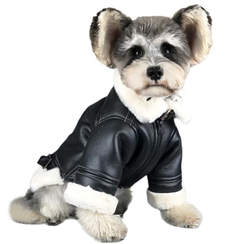 Glosane 犬用レザージャケット 小型犬用 かわいい犬用レザーオートバイジャケット 防水犬用コート フリース裏地付き 暖かい冬の子犬ジャケット ロックスター犬用コスチューム ペット服 オス犬用 Black L