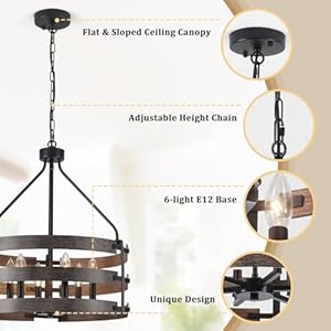 6 light farmhouse chandelier18rustic chandeliers for dining room light fixture imitation wood grain pendant lighting over table modern industrial hanging chandelier for kitchen island foyer bedroom  urban country home decor