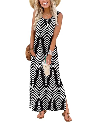 Image of WIHOLL Maxi Dress Summer Dresses 2026 Beach Vacation Clothes Sleeveless Sundresses with Pockets Boho S-3XL