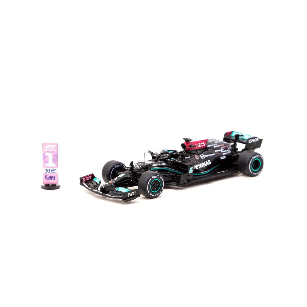 Tarmac Works 1:64 scale Diecast Model Grand Prix Car compatible with Mercedes Benz AMG W12 E Performance Lewis Hamilton (No.44 Winner British GP 2021) in Black