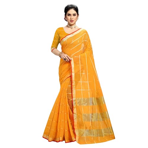 Image of StyleScope Women's Kota Doria Cotton Zari Checks Manipuri Saree With Unstitched Blouse Piece (Malanng)