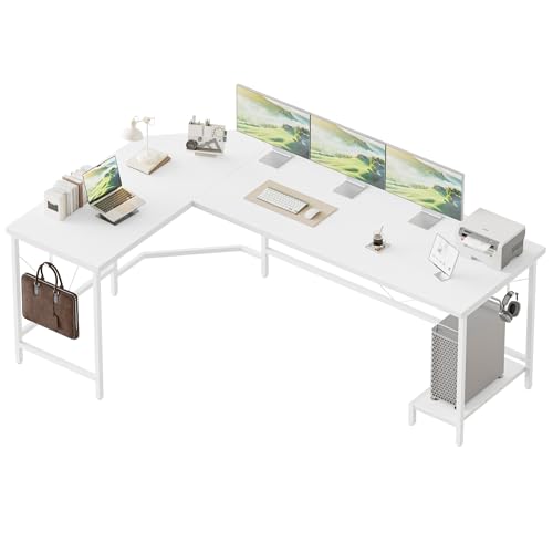 Mericonia L-förmiger Schreibtisch, 170 cm Eck-Gaming-Schreibtisch fürs Homeoffice, Computertisch, Stabiler Schreibarbeitsplatz für kleine Räume, einfach aufzubauen, weiß