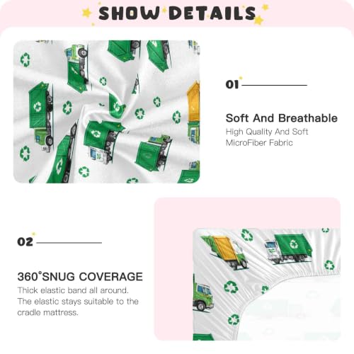 Image of Recycling Garbage Trucks Crib Sheets Soft Breathable Fitted Baby Crib Sheets Mattress Cover for Girls Boys, 52 inch x 28 inch x 9 inch