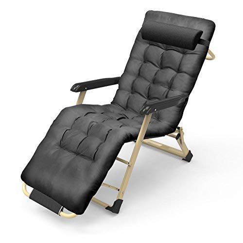 LDCBFTR Folding Deckchairs Zero Gravity Foldable Zero-Gravity Lounge Chair Recliner Cotton Pad Adjustable Reclining Garden Outdoor Terrace Sun Lounger Can Hold Up To 150Kg-Teslin Black + Thick Co