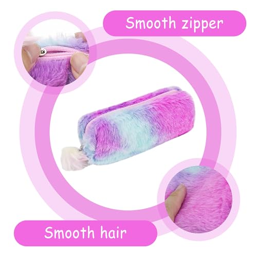 Image of Fluffy Pencil Case, Plush Pencil Case Rainbow, Soft Pouch Colored Storage Bags, Makeup Pouch, for Daily Study Work(1Pcs) (Purple Rainbow)