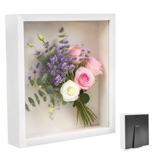 3D Marco de Fotos, 30 x 40 cm, Marco de Fotos Profundo para Rellenar, 3D Marcos de Caja de Sombra, con Placa Acrílica Transparente, Marcos de Objetos Más Profundo 3cm, para Fotos, Flores Ramo, Blanco