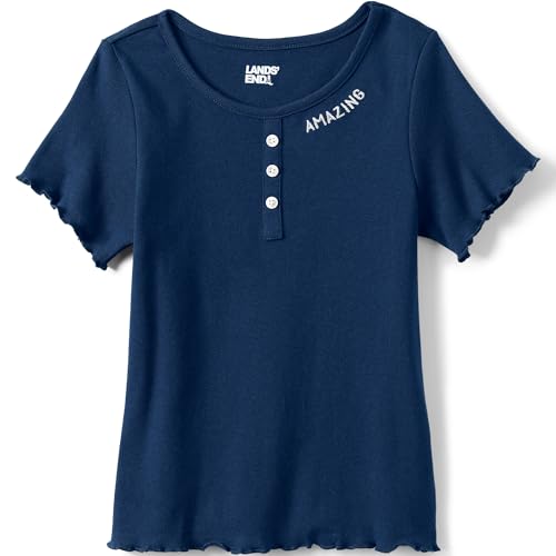 Lands' End Girls Short Sleeve Ribbed Henley T-Shirt