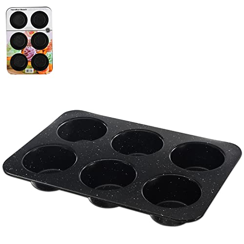 Hamilton Beach Carbon Steel Muffin Pan 6 Jumbo Cup | Non-Stick Coating, Perfect For Making Muffins Or Cupcake Pan | Excellent Heat Conduction, Easy To Clean And Dishwasher Safe | 13.5X9Inch, Black #TOP11