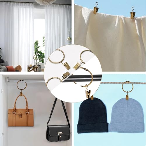 32 PCS Curtain Rings with Clips, Openable Drapery Metal Clip Rings for Hanging Drapes Decorative Fit Up to 1-inch Windows Rods (1 1/4“ Inner Diameter) - Thumbnail 4