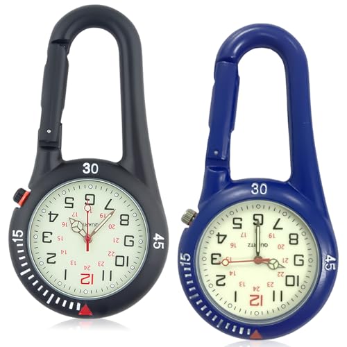 GAOUTO Montre à Mousqueton étanche - Lot de 2 Montres de Poche avec Fixation à Quartz Analogique Lumineuse pour Infirmière et Cycliste