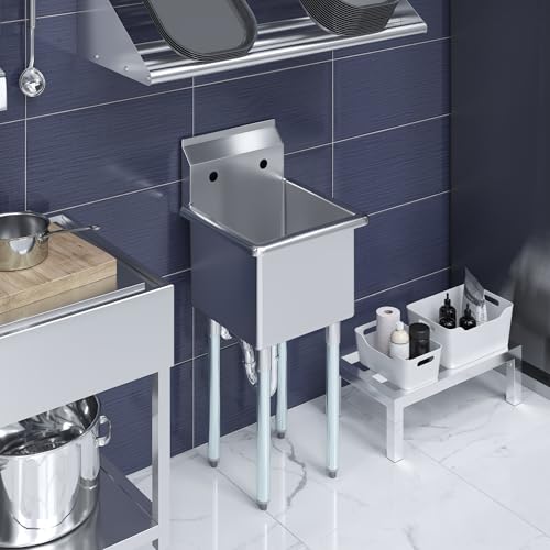 Image of AmGood Stainless Steel Prep & Utility Sink | 304 Stainless Steel | Restaurant, Kitchen, Laundry, Garage | NSF (Bowl Size: 15 inch x 15 inch No Faucet)