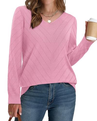 Image of WIHOLL Sweaters for Women V Neck Casual Knit Long Sleeve Tops Lightweight Pullover Clothes Fall Fashion Outfits 2026