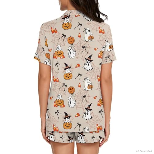 Image of Renewold Women's Short Sleeve Pajama Set Button Down Sleepwear with Notch Collar Soft Lounge Top and Shorts with Pockets