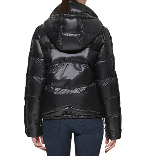 Karl Lagerfeld Paris Women's Short Puffer, HIGH Shine Black, Large2