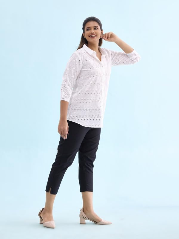 Image of GO COLORS Solid Cropped Pencil Pant for Women | Breathable, Side Pocket