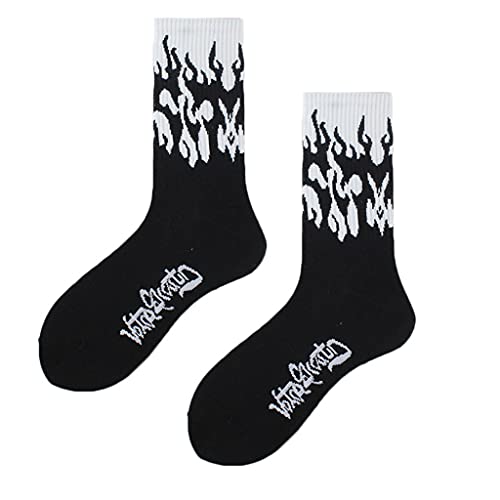 Soft Warm Hosiery, Unisex Flame Print Socks Hip Hop Contrast Color Skateboard Hosiery